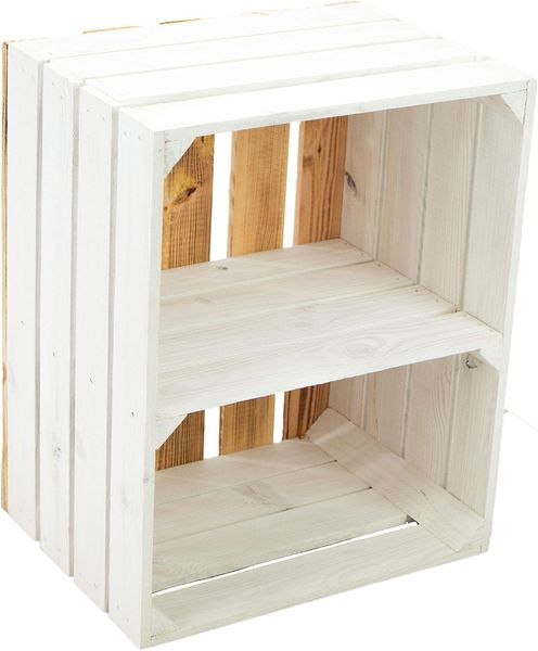 flambierte/geflammte Bücherregal - Schuhregalkiste mit Zwischenbrett/Mittelbrett Einlage ca 50 x 40 x 30 cm / Apfelkisten Weinkisten Holzkisten aus dem Alten Land (Weiss FLAM Boden Weiss QUER)