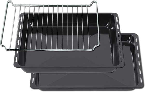 ICQN Backblech 455 x 375 mm Set, 30 und 60 mm Extra Tiefe mit Gitter, Emailliert, (Set, 3-St, 455x30 und 455x60 mm set mit Backofenrost), Passend für Bosch, Siemens, Neff, Constructa, Flavel, Fettpfanne Bild 1