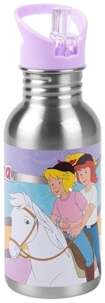 United Labels® Trinkflasche Bibi & Tina Edelstahl Trinkflasche Pferde Flasche Strohhalm 500 ml