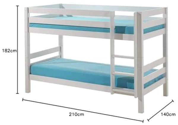 Vipack 'Pino' Etagenbett 90x200 cm, weiß, Kiefer massiv Bild 2