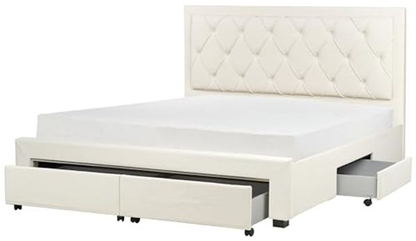 Bett mit Schubladen LIEVIN 180 x 200 cm Samtstoff Creme