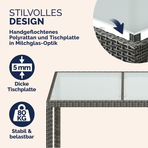 Casaria Garten-Essgruppe, (9-tlg), Polyrattan 8 Stühle Stapelbar 190x90cm Gartentisch Glas Wetterfest Bild 6