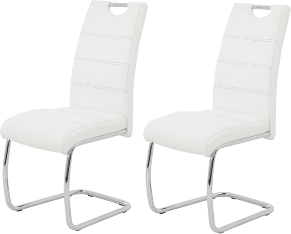 2er Set Schwingstuhl Flora - Kunstleder Weiß - verchromtes Metallgestell