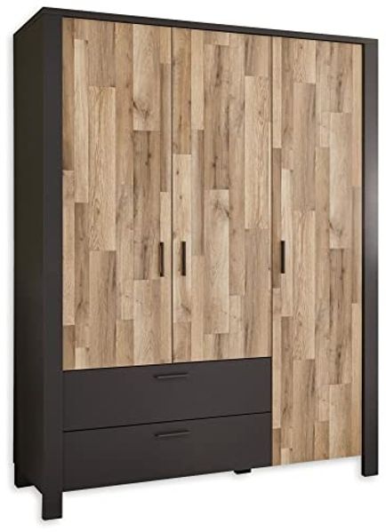 DALLAS Kleiderschrank in Montana Oak Optik, Graphit - Drehtürenschrank 3-türig mit viel Stauraum für das Jugendzimmer - 166 x 214 x 58 cm (B/H/T)
