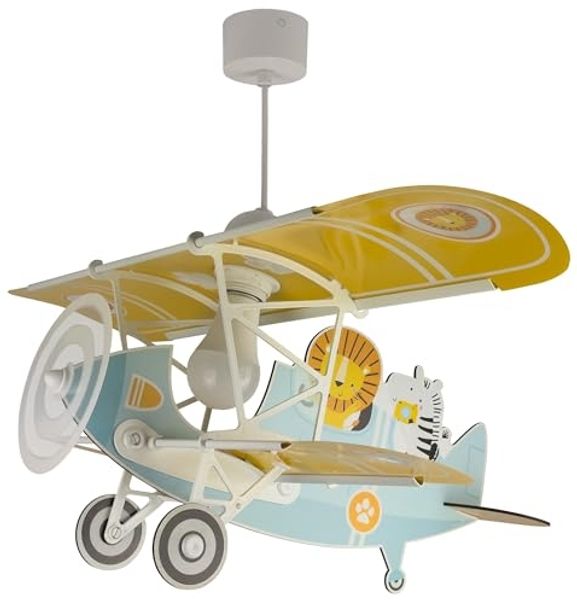 Dalber Lampe kinderzimmer, kinderlampe Pendelleuchte Hängelampe, Deckenleuchte Kinder, Deckenlampe kinderzimmer Flugzeug puma Tiere, Deckenlampe Kinderzimmer, 54602, E27 15W LED