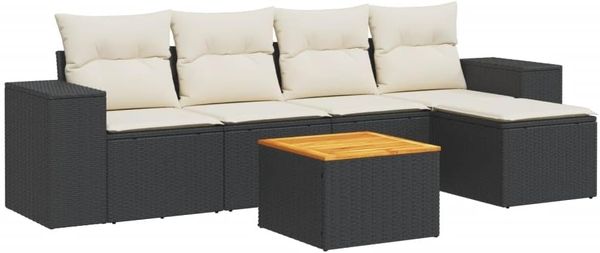 vidaXL 6-tlg. Garten-Sofagarnitur mit Kissen Schwarz Poly Rattan 3225419