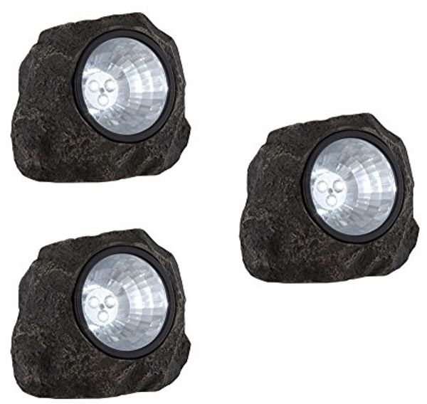 3er Set LED Solarleuchten im Steindesign mit IP44 Schutzart