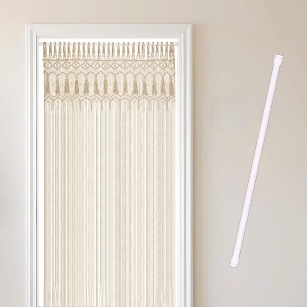 Cozyor Türvorhang Makramee 132 x 200 cm Boho Vorhang Fenstervorhang Raumteiler (1 St), Schlaufen, Baumwolle, mit Vorhangstange ohne Bohren beige, Wandteppich Wandbehang