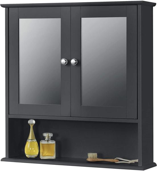 Badezimmerschrank Linz 58x56x13 cm mit Spiegel MDF Dunkelgrau en. casa