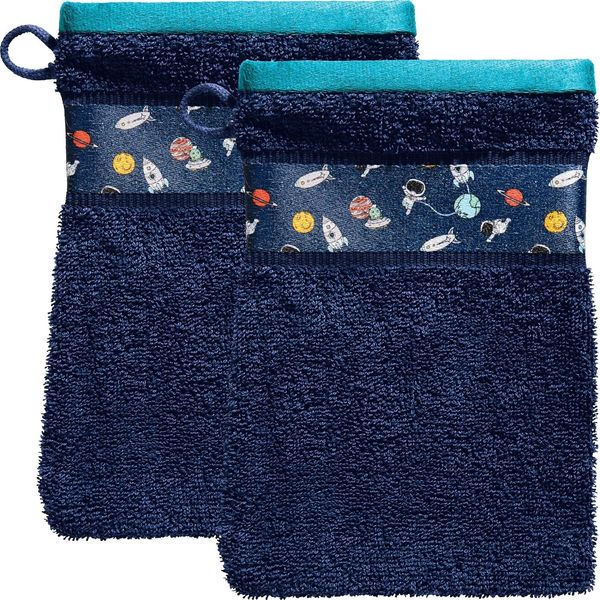 Erwin Müller Waschhandschuh Waschhandschuh "Space" 2er-Pack, (2-St), Walk-Frottier Motiv