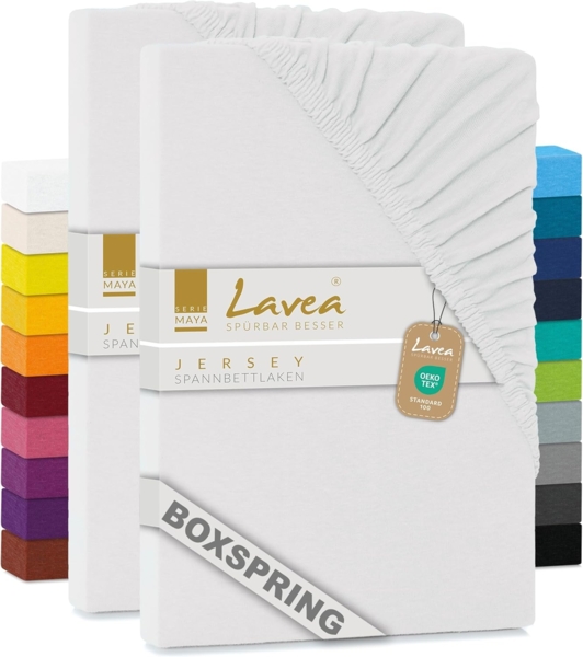 Lavea Spannbettlaken Maya, in Gr. 60x140, 90x200, 120x200, 140x200, 180x200 oder 200x220 cm, Baumwolle, Gummizug: rundum, (2 Stück), Jersey Spannbetttuch für Topper, Boxspring- und Wasserbetten