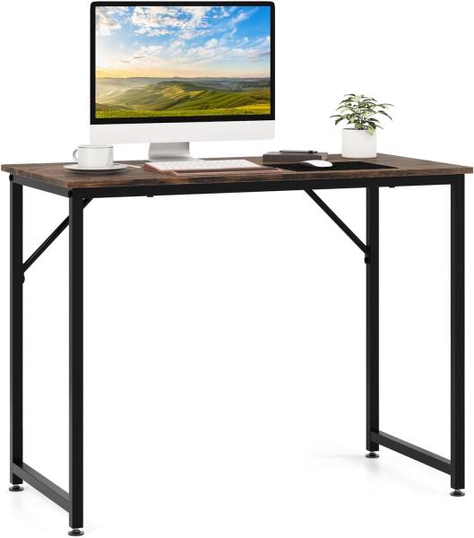 COSTWAY Computertisch Schreibtisch Bürotisch PC-Tisch Metallrahmen 100cm Platzsparend