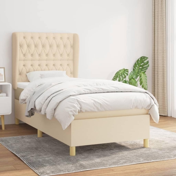 vidaXL Boxspringbett mit Matratze Creme 100x200 cm Stoff 3128746