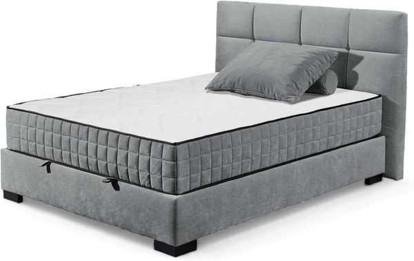 Stella Trading NAGOL A Boxbett 120x200, Anthrazit - Bequemes Bett mit Bettkasten und Premium 9-Zonen-Federkern Wendematratze - 145 x 114 x 214 cm (B/H/T)