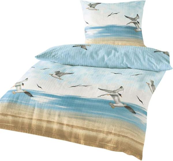 TRAUMSCHLAF Bettwäsche Seemöwen, Seersucker, 3 teilig, bügelfreie Seersucker Qualität