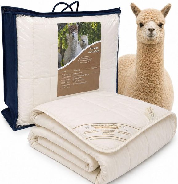 Alpaka Kinder Bettdecke Basic Line Ganzjahresbettdecke, 135x100cm, Füllung 100% Alpakawolle (550g), Bezug aus naturbelassener Baumwolle