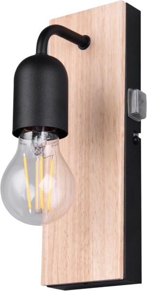 Bad Wandleuchte ARTURO mit Naturholz und Schalter, Höhe 24cm