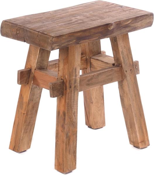 DESIGN DELIGHTS RUSTIKALER Holz HOCKER Vintage 40" | Recycling Hartholz, 43x45x27 cm (HxBxT) | Sitzhocker aus Massivholz, Schemel | Farbe: 01 Natur-Vintage