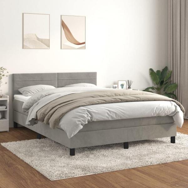 vidaXL Boxspringbett mit Matratze Hellgrau 140x200 cm Samt 3141365