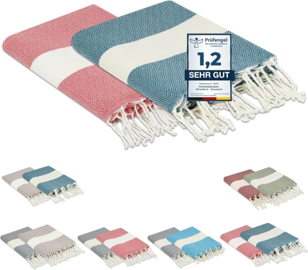 furora HOLIDAY Strandtuch groß 100x200 cm Strand Tuch, aus Baumwolle, Hamamtuch Badetuch, leicht, lang, dünn & kompakt