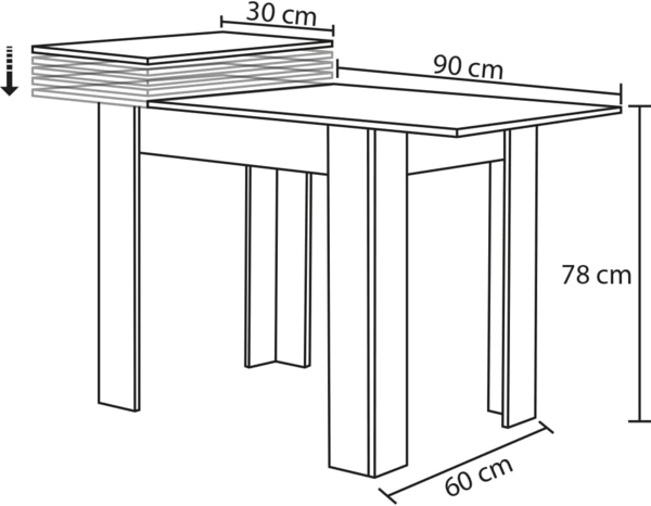 Shally Dogan Ausziehbarer Esstisch Olmo von 90x60 cm bis 120x60 cm, modernes Design, ausziehbar, platzsparend, ideal für Esszimmer, Wohnzimmer, Küche, Inneneinrichtung (ULM) Bild 3