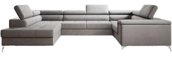 Designer Sofa Torino mit Schlaf- und Klappfunktion Samt Hellgrau Links