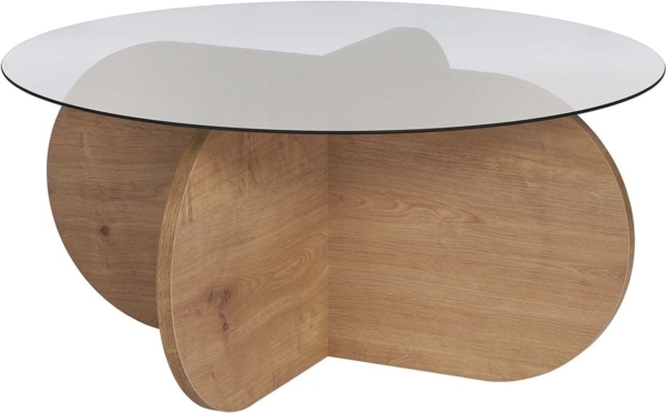 Stylish Coffee Table, Sapphire Oak & Fume, 75 x 35 x 75 cm | 100% Tempered Glass Top, 100% Melamine Coated Particle Board, 18 mm Thick | Modern Design for Living Room