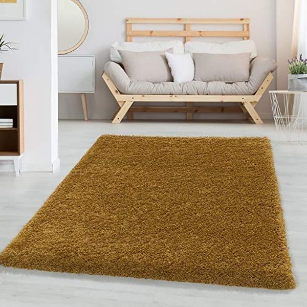 Carpetsale24 Shaggy Hochflor Teppich Wohnzimmer 250x350 (240x340 cm) Goldfarbe - Modern Flauschiger Teppich Extra Weich, Pflegeleicht und Einfarbig - Teppich für Schlafzimmer, Esszimmer und Küche
