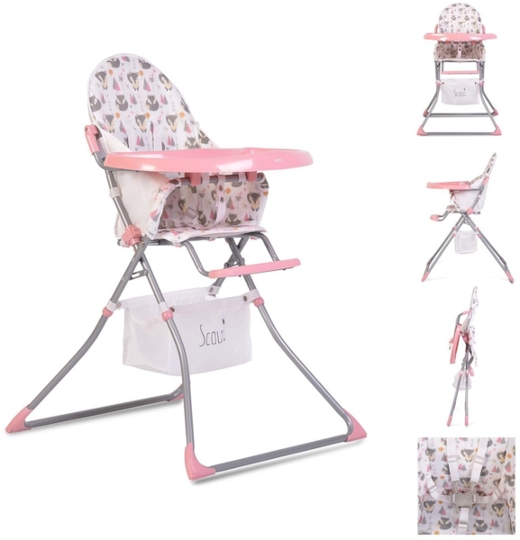 Moni Kinderhochstuhl Scaut, 5-Punkt-Sicherheitsgurt, Zubehörkorb, klappbar rosa