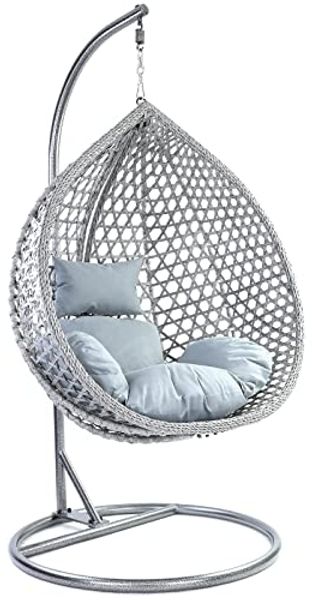 Luxus Hängesessel Style XXL Korb Gestell Grau mit Relaxkissen Hell Grau