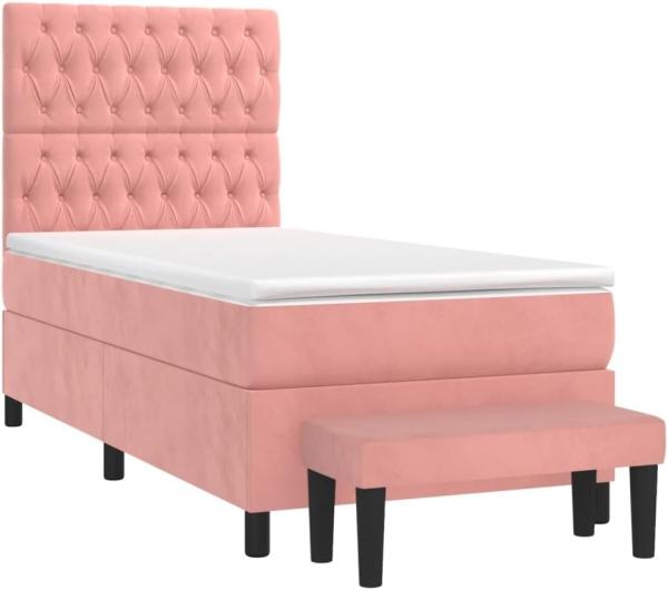 vidaXL Boxspringbett mit Matratze Rosa 90x200 cm Samt 3138006