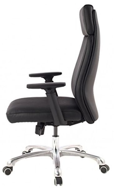 Bürostuhl PORTO Echt-Leder Schwarz ergonomisch mit Kopfstütze, Design Chefsessel Schreibtischstuhl ergonomisch mit Wippfunktion, Drehstuhl mit Armlehnen X-XL 120 kg Bild 5