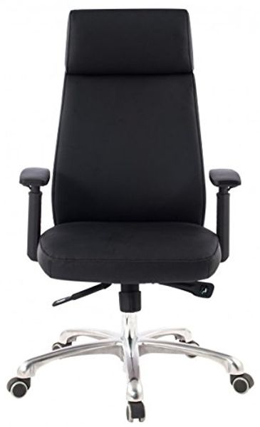 Bürostuhl PORTO Echt-Leder Schwarz ergonomisch mit Kopfstütze, Design Chefsessel Schreibtischstuhl ergonomisch mit Wippfunktion, Drehstuhl mit Armlehnen X-XL 120 kg Bild 3