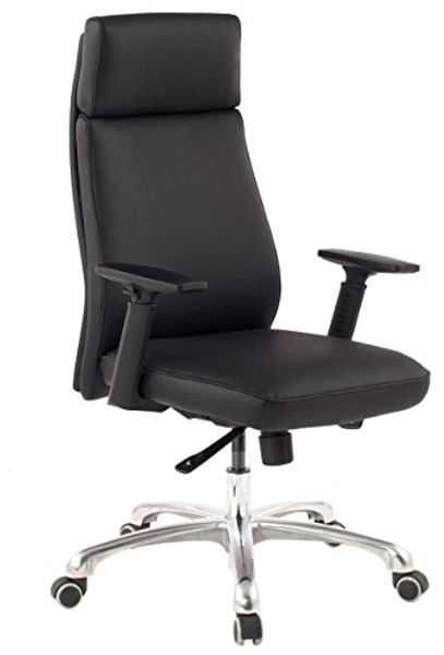 Bürostuhl PORTO Echt-Leder Schwarz ergonomisch mit Kopfstütze, Design Chefsessel Schreibtischstuhl ergonomisch mit Wippfunktion, Drehstuhl mit Armlehnen X-XL 120 kg
