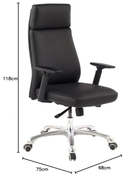 Bürostuhl PORTO Echt-Leder Schwarz ergonomisch mit Kopfstütze, Design Chefsessel Schreibtischstuhl ergonomisch mit Wippfunktion, Drehstuhl mit Armlehnen X-XL 120 kg Bild 2