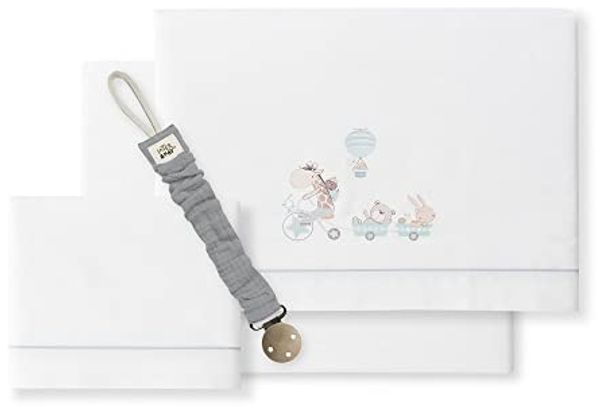 Bettlaken für Kinderbett, Giraffe, Weiß und Grün, mit Schnuller, Musselin