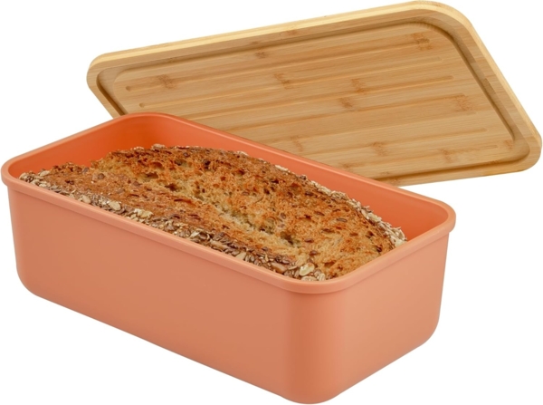 Brotkasten mit Bambus-Deckel, Brotbox mit Schneidebrett, Brotkorb, rotbraun