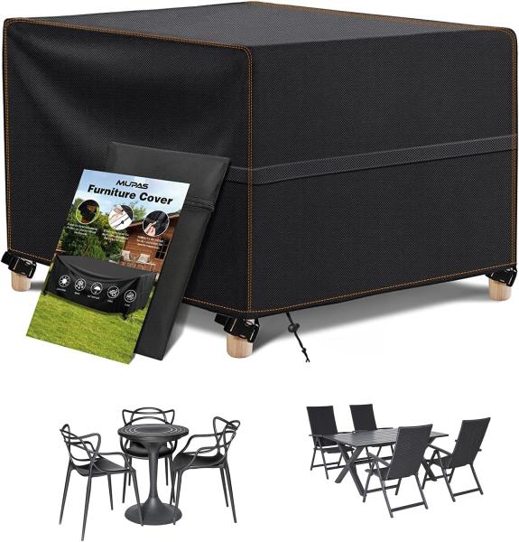 MUPAS Abdeckhaube Gartenmöbel Wasserdicht Winddicht 420D Oxford Gewebe mit Zugkordel Klickverschlüsse Gartenmöbel Schutzhülle für Gartentisch Quadratisch Kommt mit Aufbewahrungstasche 125 x 125 x 74 cm