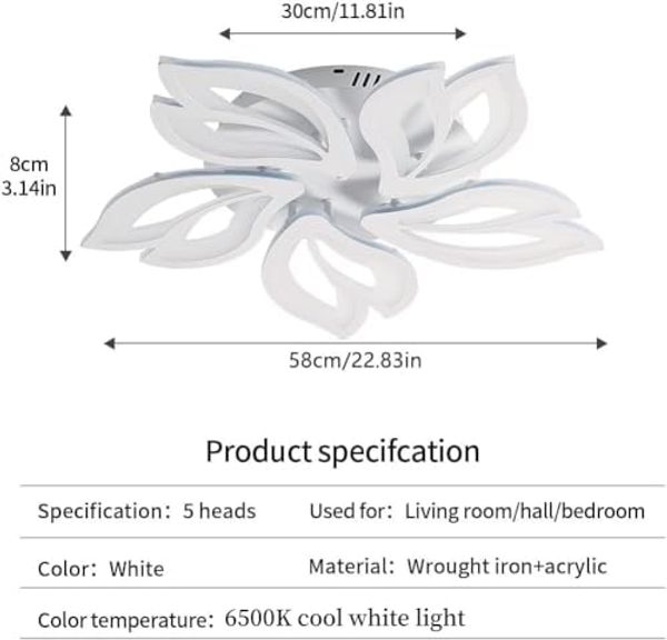 Comely LED Deckenleuchte, 65W Moderne Kronleuchter Lampe, 5 Köpfe Petal LED Deckenlampe 7200LM Für Wohnzimmer Küche Schlafzimmer, 6500K Kalt Weiß Bild 3