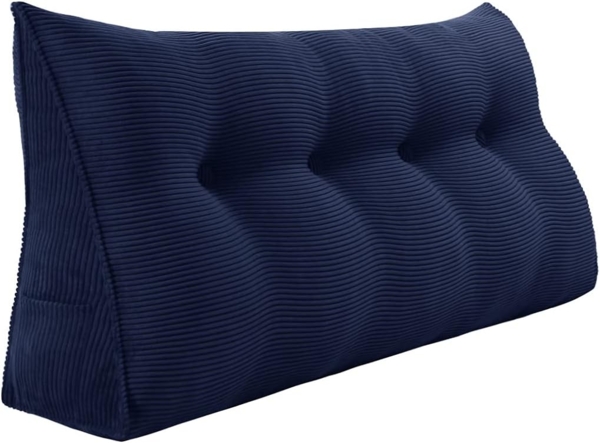 VERCART Großes Keilkissen, Langes Lesekissen, Bettruhe Rückenkissen, Dreieckiges Liegekissen, Dekoratives Kopfteilkissen für Tagesbett oder Tiefes Sofa, Cord Marineblau, 120cm