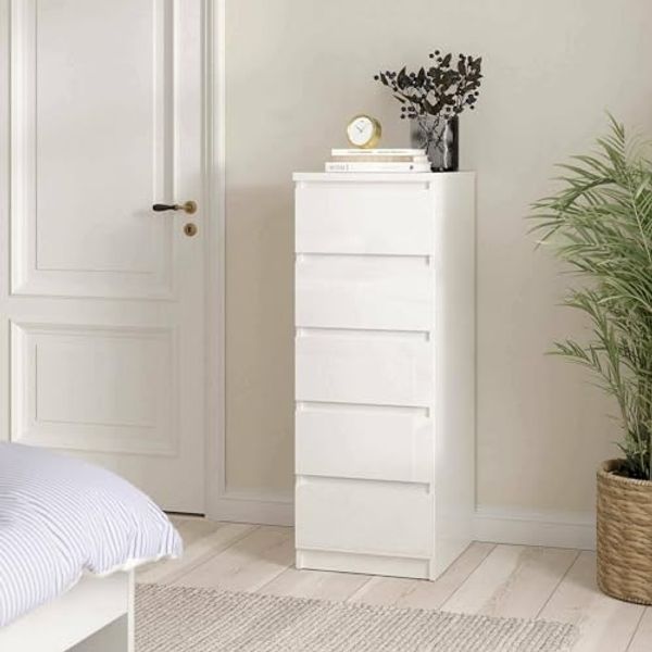 Dmora - Kommode Joelle, Mehrzweckkommode, Schlafzimmerkommode, Schrank mit Schubladen, 40x50 h111 cm, Wei?