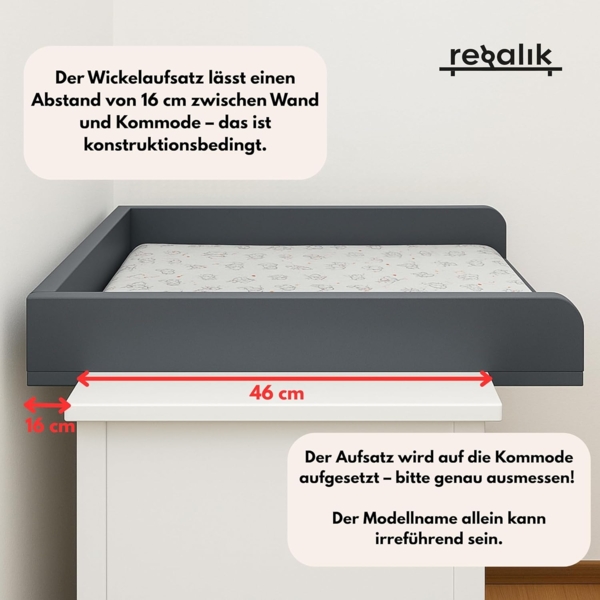 REGALIK Wickelaufsatz für Koppang IKEA 72x50 cm - Abnehmbar Wickeltischaufsatz für Kommode in Asche - Abgeschlossen mit ABS Material 2mm mit Abgerundeten Frontplatten Bild 4