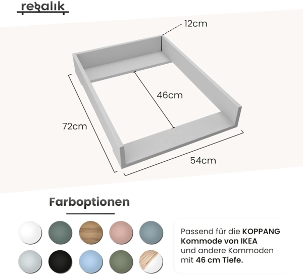 REGALIK Wickelaufsatz für Koppang IKEA 72x50 cm - Abnehmbar Wickeltischaufsatz für Kommode in Asche - Abgeschlossen mit ABS Material 2mm mit Abgerundeten Frontplatten Bild 2