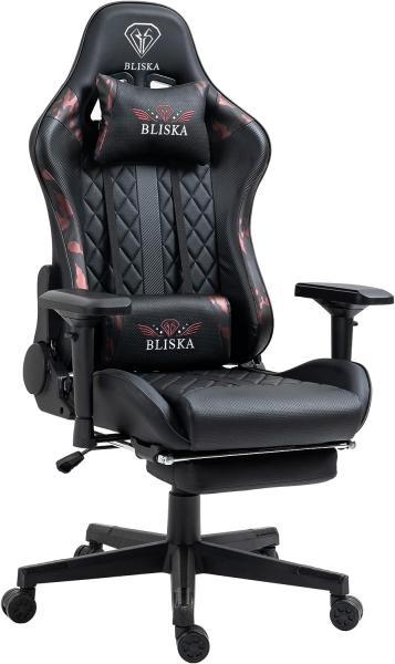 Gaming Stuhl Chair Racing mit Fußstütze und ergonomsichen 4D-Armlehnen Schwarz/Military -Rosa