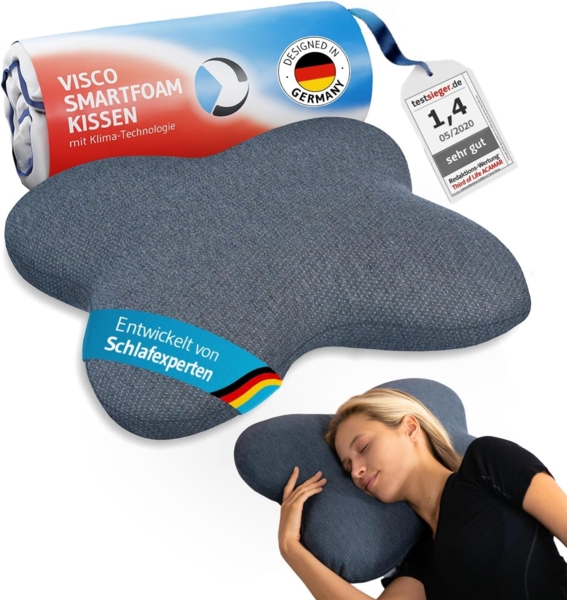 Third of Life 'Acamar' Kopfkissen mit Thermo-Bezug, Visco-Schaum grau, 55x47 cm