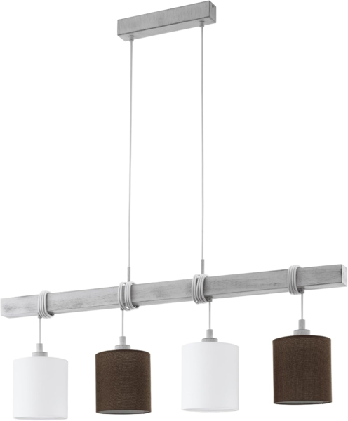 Eglo 49927 Pendelleuchte TOWNSHEND 2 Holz Textil weiß-patina, braun E27 4X60W L:100cm B:15cm H:110cm dimmbar