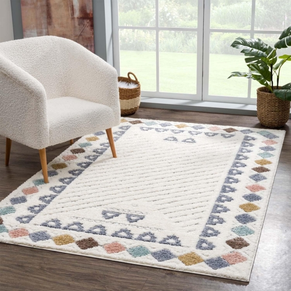 Carpet City Hochflor-Teppich Focus 3034, rechteckig, Höhe: 20 mm, Boho-Teppich mit Bordüre, bunt, besonders weich, 3D-Effekt
