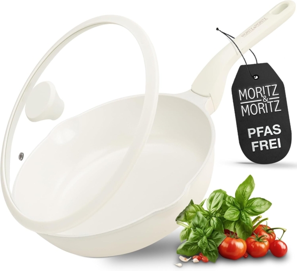 Moritz & Moritz Bratpfanne Multipfanne mit Deckel, creme, Aluminium (Set), antihaft