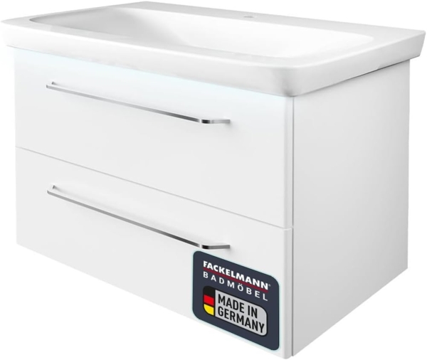 FACKELMANN MILANO Waschtisch Set mit Beleuchtung, 88 cm breit, Weiß, Waschbecken Keramik