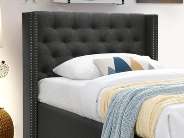 Vente-unique Bett MASSIMO Stoff, Grau, 114x111,5x216 cm